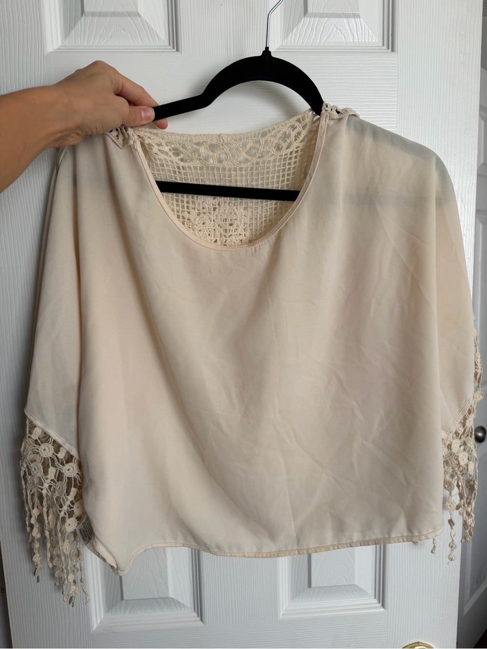 Monteau Cream Boho Crochet-Back Tunic